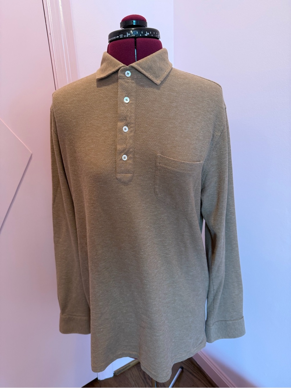 Peter Millar Olive Long-Sleeve Polo with Pocket